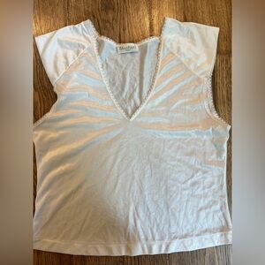 Vintage Sans Souci Womens Large Ivory Tank Top Sleeveless vneck Shirt Top EUC